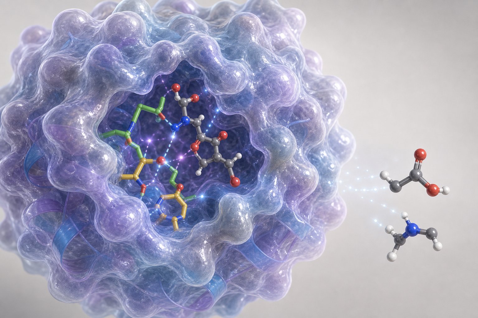 Annotated teaching image of an enzyme active site binding substrate and releasing products.